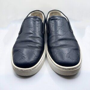 Gucci Men's GG Embossed Leather Signature Slip on Black Sneakers